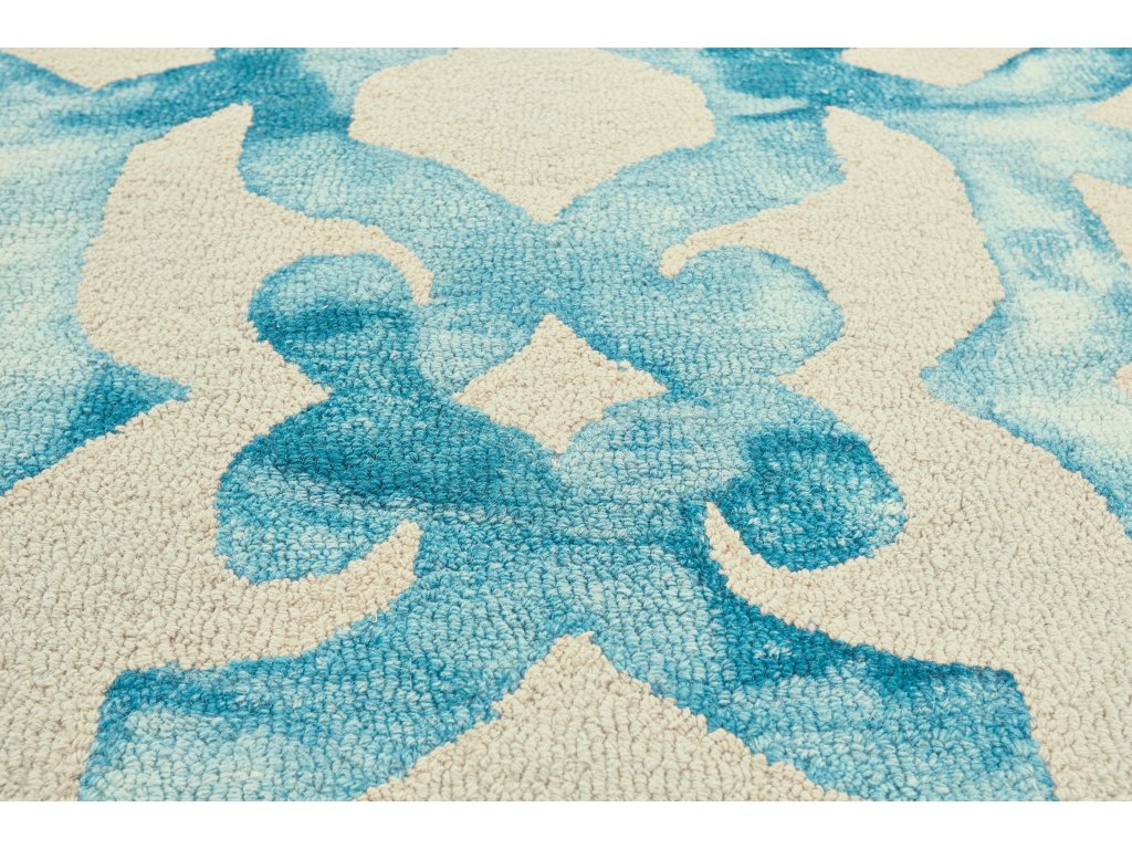 Lorrain Modern Trellis and Lattice, Ivory/Blue/Green, 2' x 3' Accent Rug - image 4