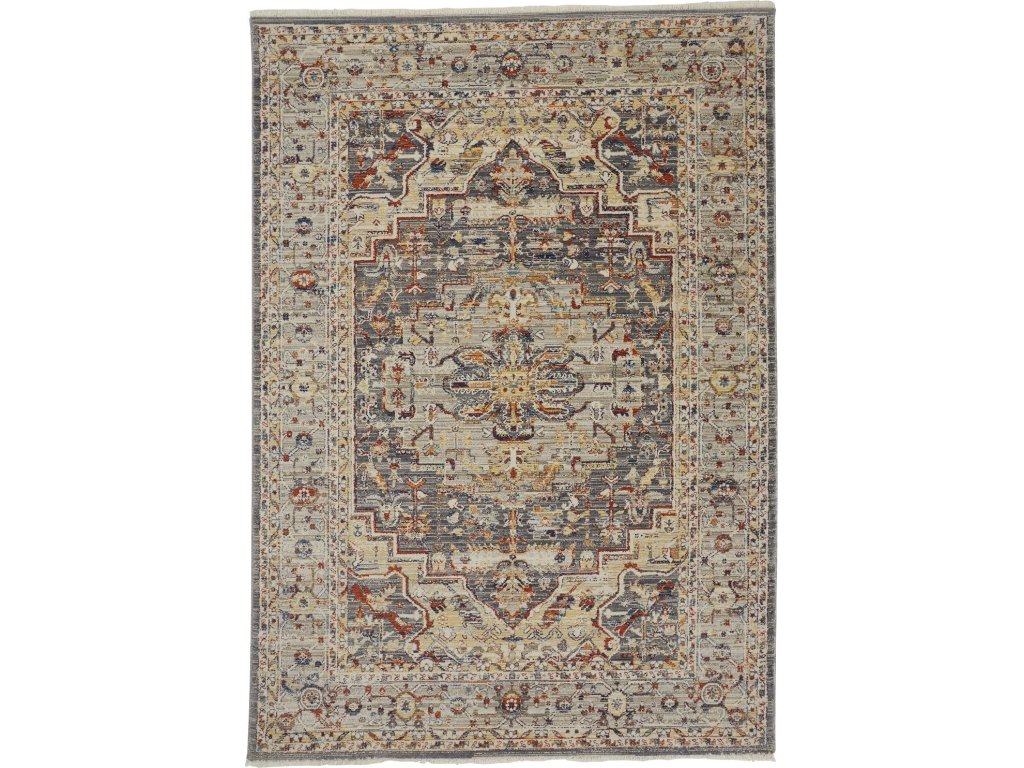 Wesley Transitional Medallion, Ivory/Gray/Red, 2' x 3' Accent Rug - main image