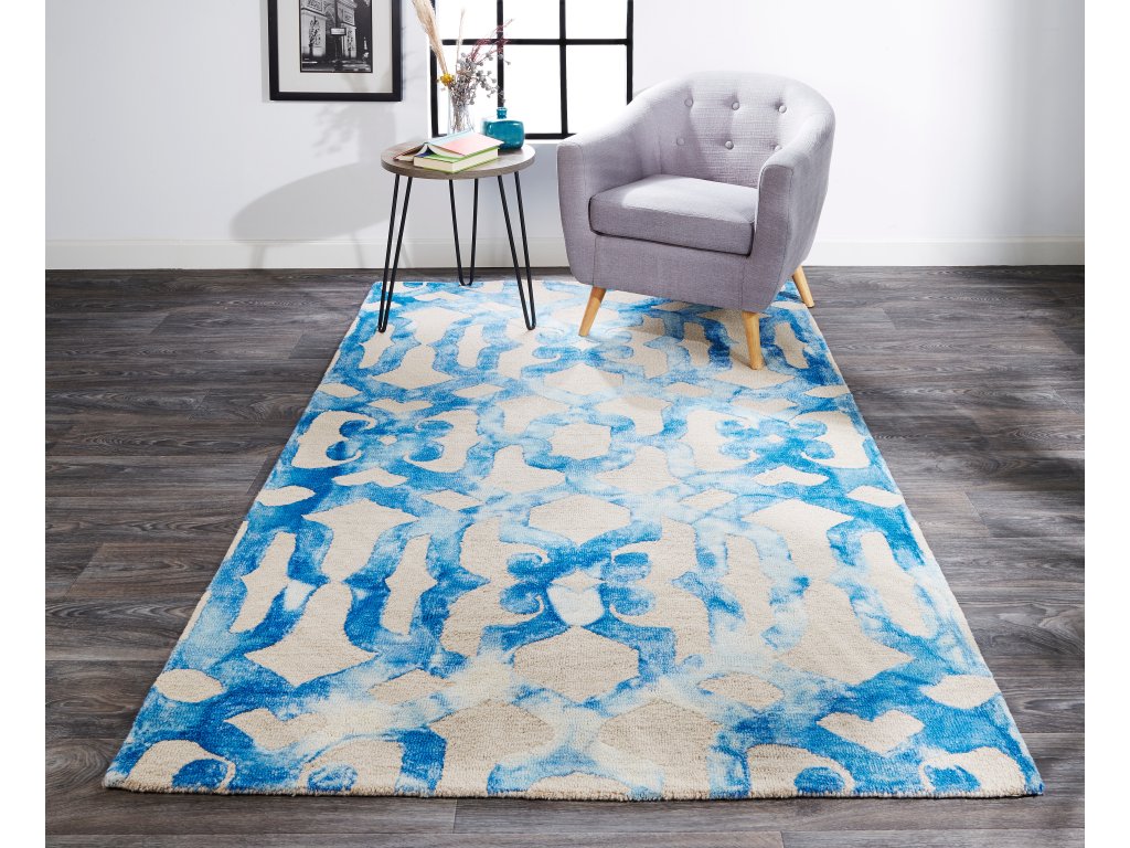 Lorrain Modern Trellis and Lattice, Ivory/Blue/Green, 2' x 3' Accent Rug - image 1