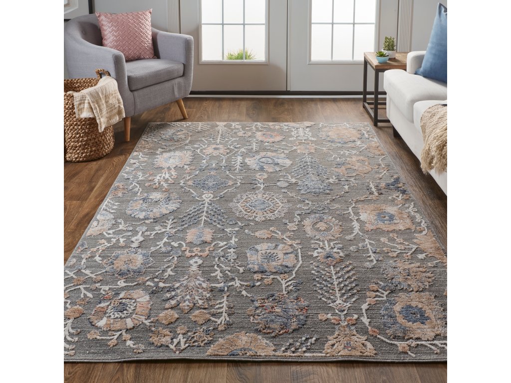 Thackery Transitional Floral and Botanical, Gray/Ivory/Tan, 5' x 6'-10" Area Rug - image 2