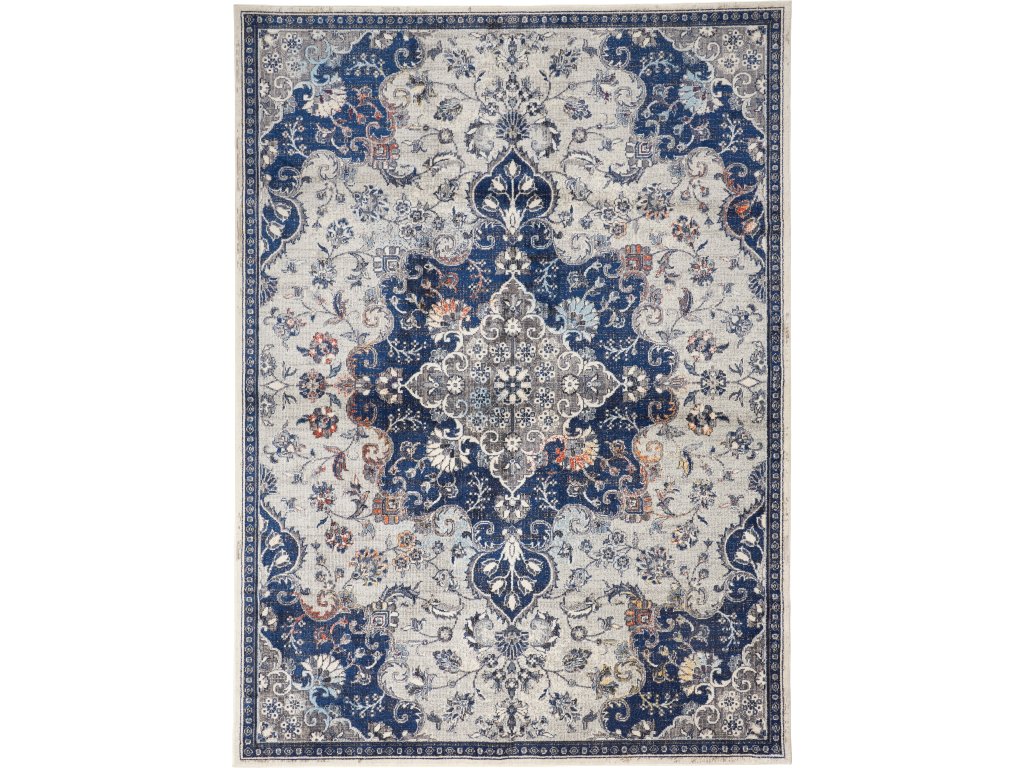 Bellini Transitional Medallion, Gray/Ivory/Blue, 9'-2" x 12'-4" Area Rug - main image