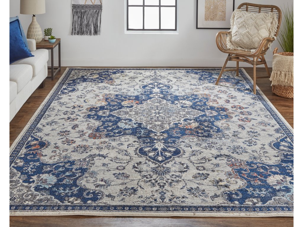Bellini Transitional Medallion, Gray/Ivory/Blue, 9'-2" x 12'-4" Area Rug - image 1
