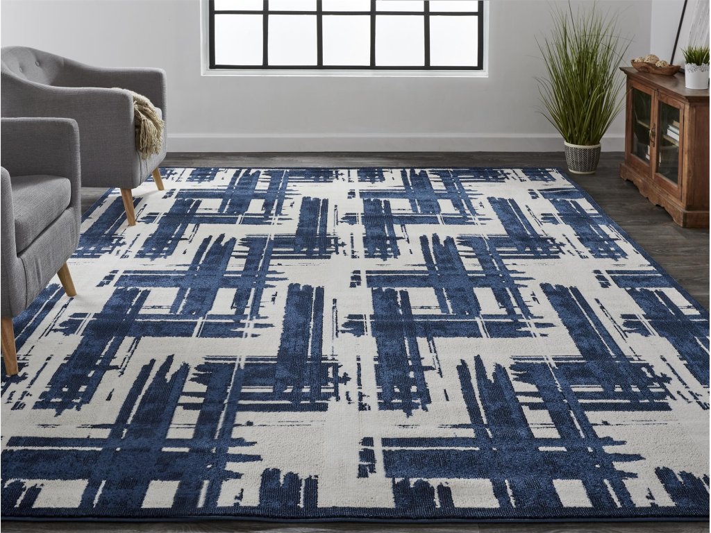 Remmy Transitional Abstract, Ivory/Blue, 5' x 8' Area Rug - image 1
