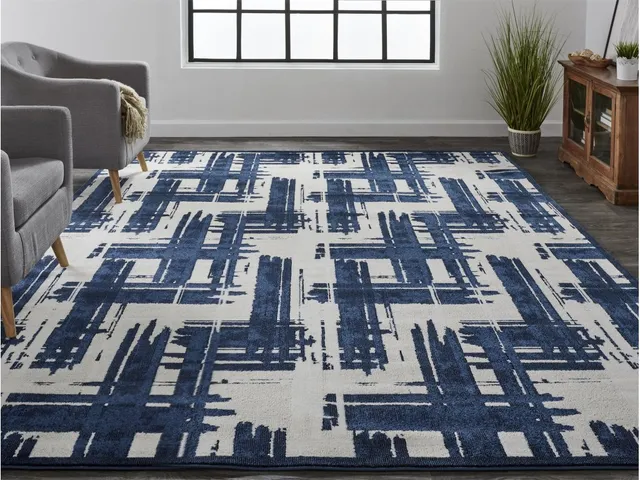 Remmy Transitional Abstract, Ivory/Blue, 5' x 8' Area Rug - Alternative View