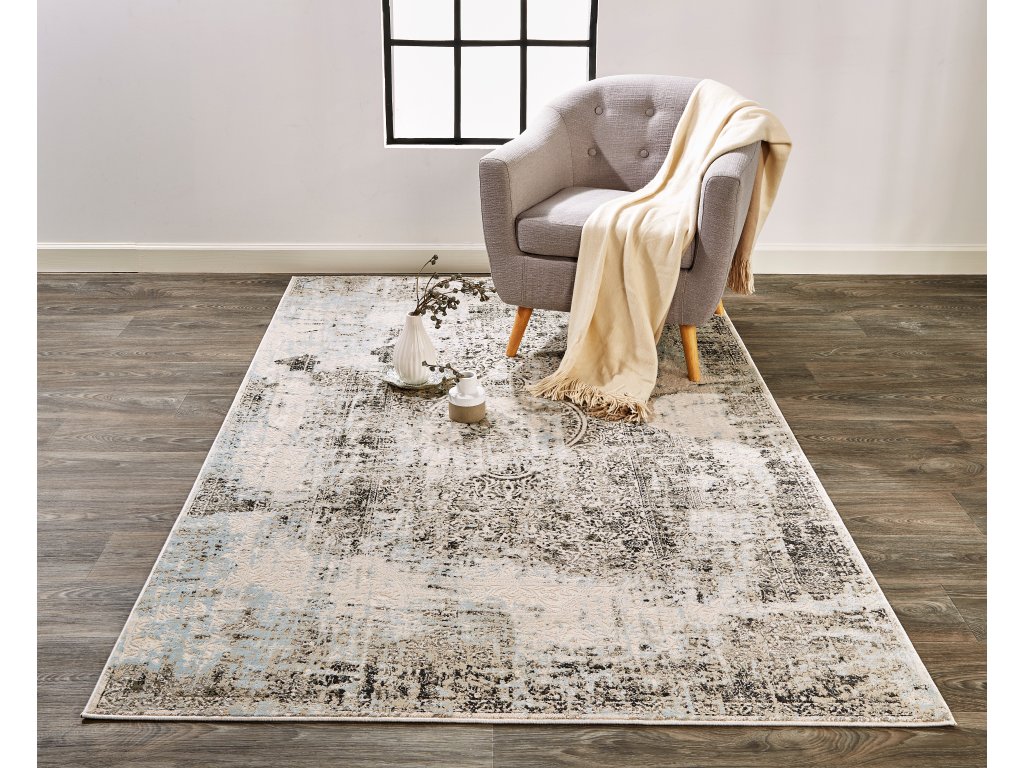Prasad Modern Distressed, Gray/Blue/Ivory, 1'-8" x 2'-10" Accent Rug - image 1