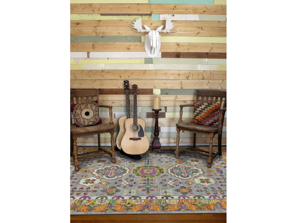 Sattika Transitional Bordered, Gray/Orange/Purple, 7'-9" x 9'-9" Area Rug - image 1