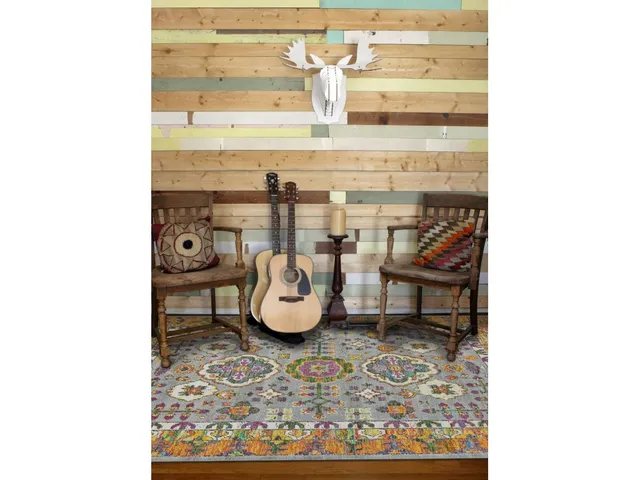 Sattika Transitional Bordered, Gray/Orange/Purple, 7'-9" x 9'-9" Area Rug - Alternative View