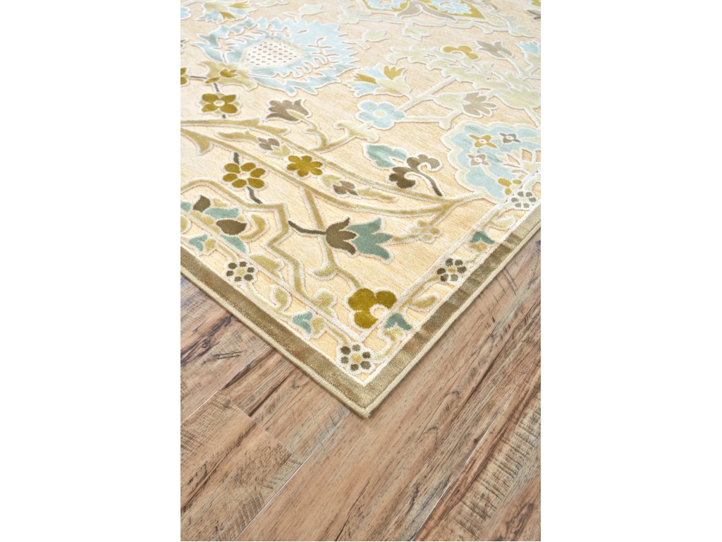 Saphir Mah Modern Floral and Botanical, Tan/Gray/Blue, 2'-6" x 8' Runner Rug - image 1
