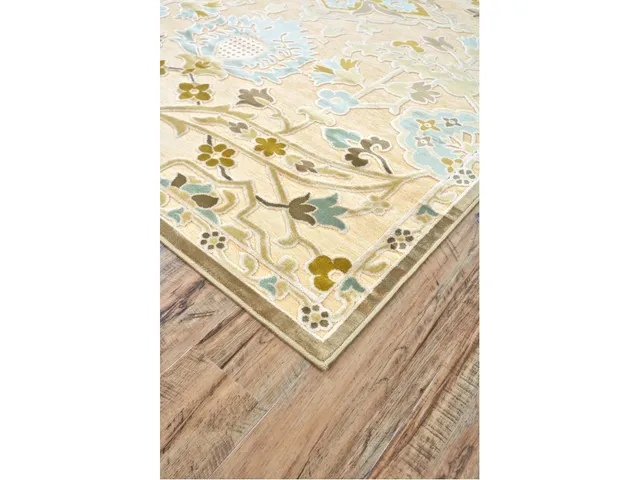 Saphir Mah Modern Floral and Botanical, Tan/Gray/Blue, 2'-6" x 8' Runner Rug - Alternative View