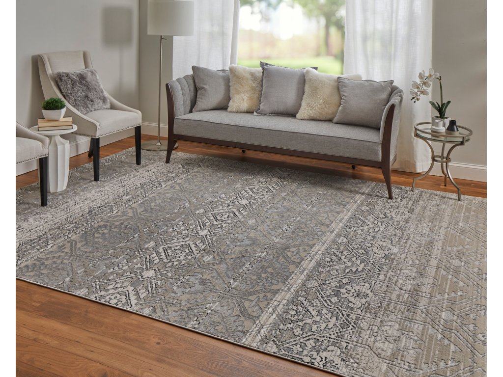 Macklaine Transitional Distressed, Ivory/Silver/Black, 12' x 15' Area Rug - image 1