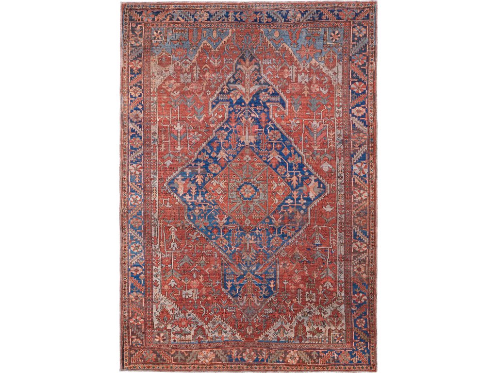 Rawlins Transitional Medallion, Red/Tan/Blue, 5'-3" x 7'-6" Area Rug - main image