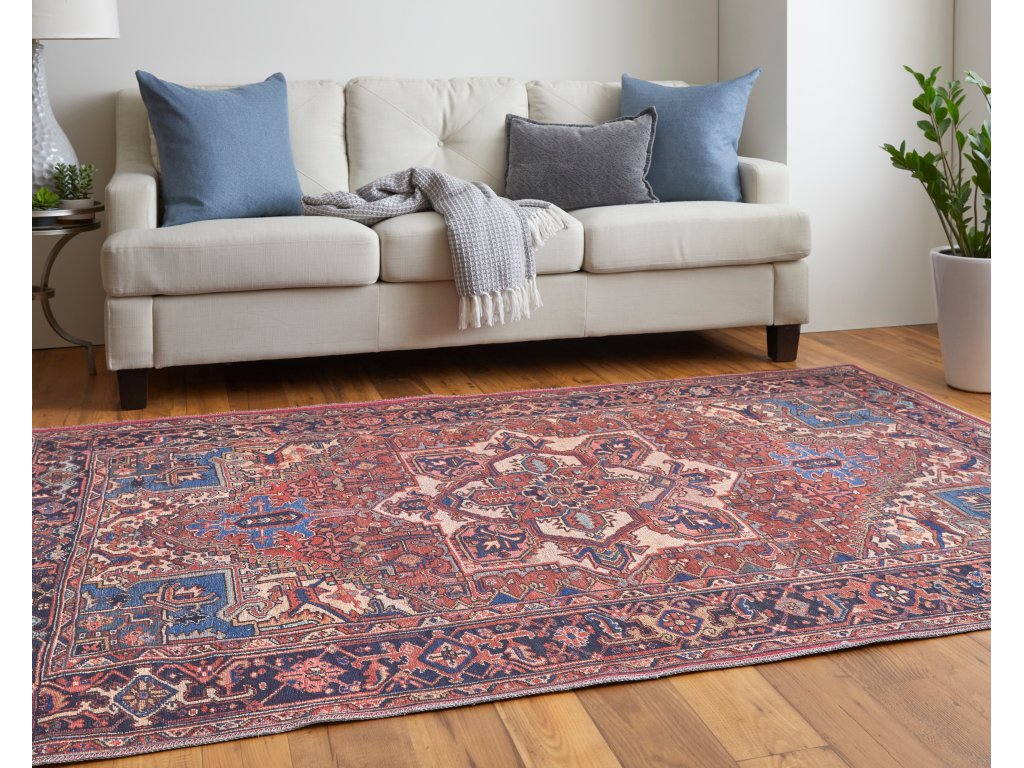 Rawlins Transitional Medallion, Red/Tan/Blue, 5'-3" x 7'-6" Area Rug - image 3