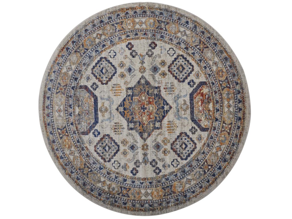 Bellini Transitional Medallion, Ivory/Orange/Blue, 7'-10" x 7'-10" Round Rug - main image