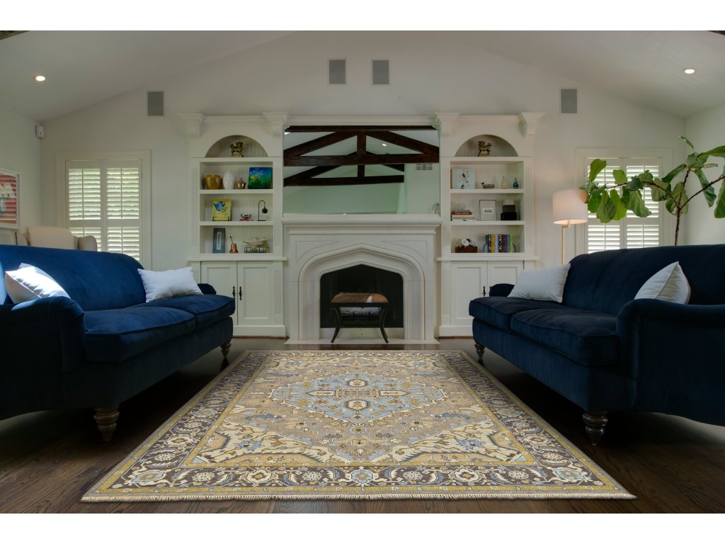 Goshen Traditional Medallion, Taupe/Tan/Blue, 5'-6" x 8'-6" Area Rug - image 1