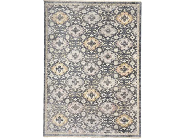 Kyra Transitional Damask, Blue/Gold, 1'-8" x 2'-10" Accent Rug