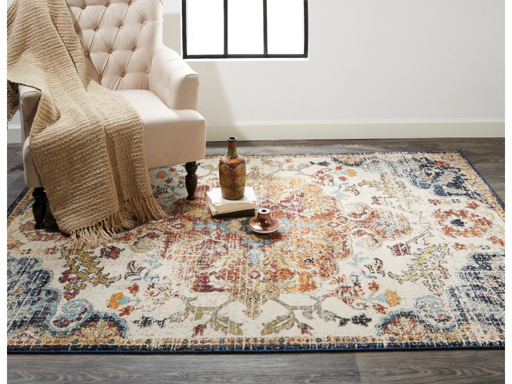 Bellini Transitional Medallion, Ivory/Gold/Blue, 7'-10" x 10'-10" Area Rug - image 1
