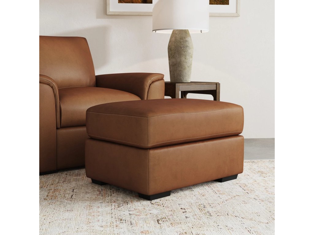 Henry Caramel Leather Ottoman - image 1