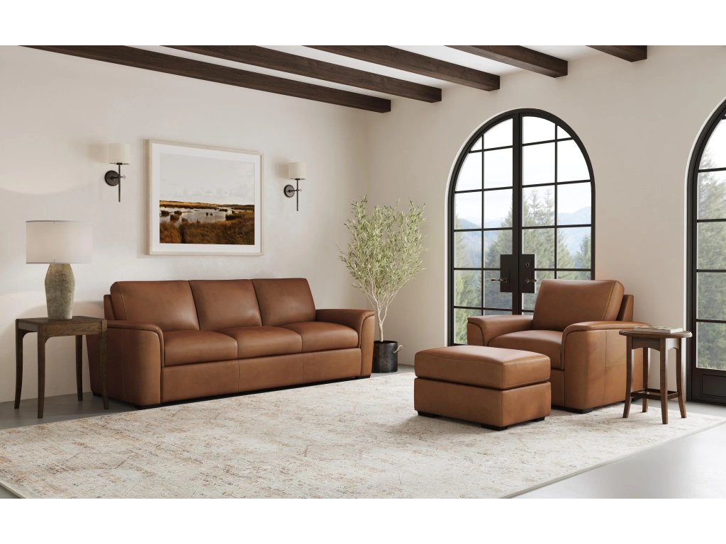 Henry Caramel Leather Ottoman - image 4