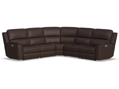 Henry Burnt Umber Leather Power Reclining Sectional with Power Headrest & Lumbar