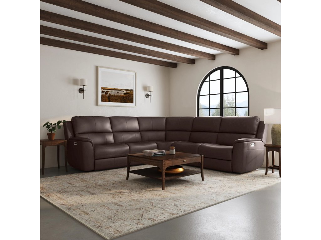 Henry Burnt Umber Leather Power Reclining Sectional with Power Headrest & Lumbar - image 1