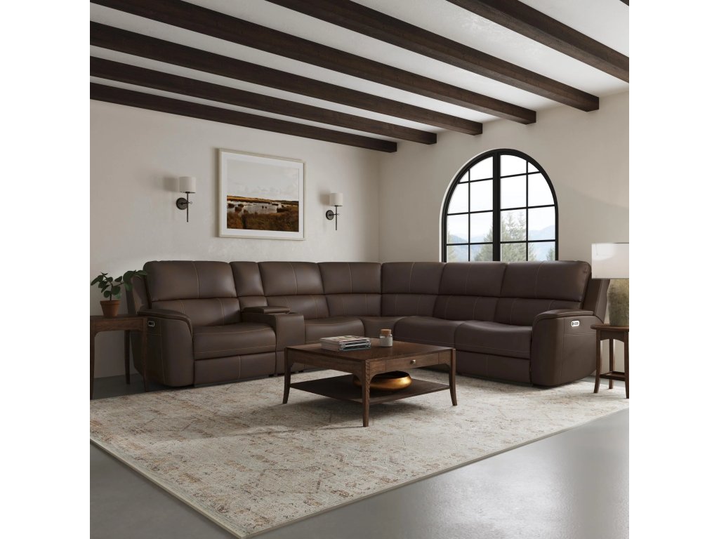 Henry Burnt Umber Leather Power Reclining Sectional with Power Headrest & Lumbar - image 6
