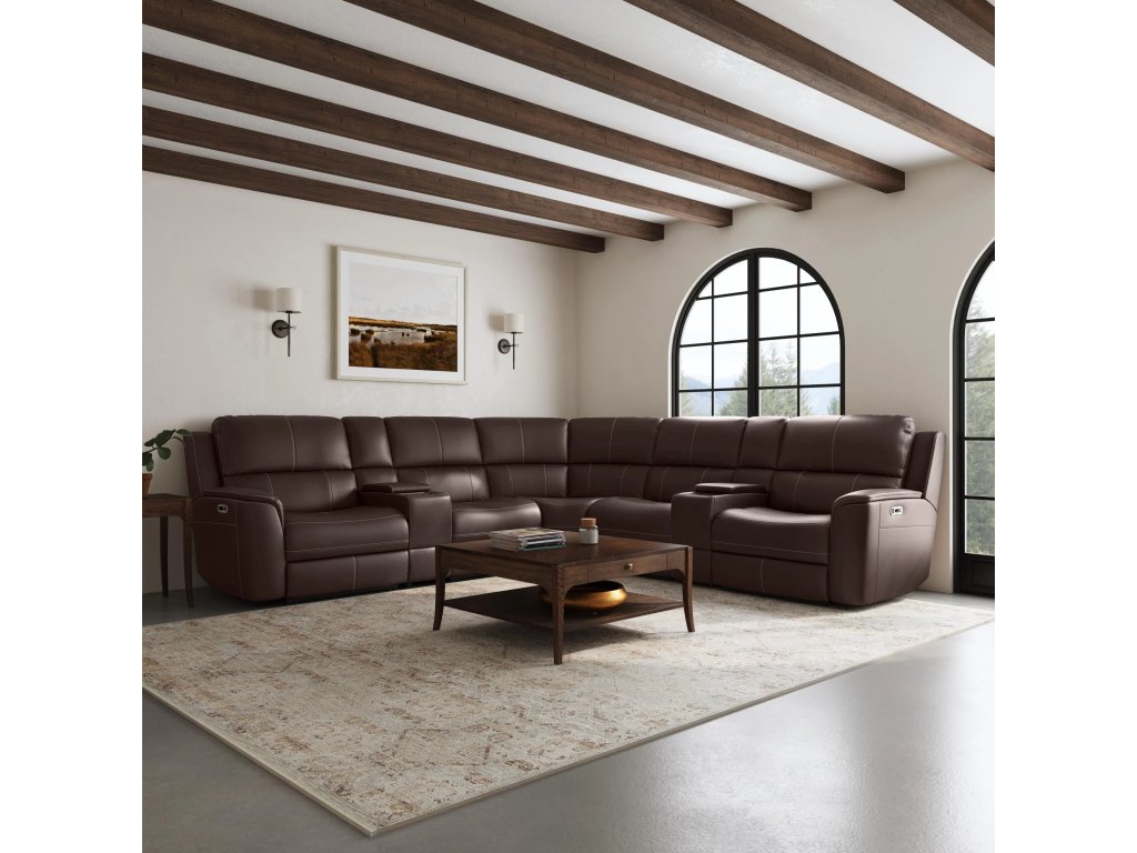 Henry Burnt Umber Leather Power Reclining Sectional with Power Headrest & Lumbar - image 7