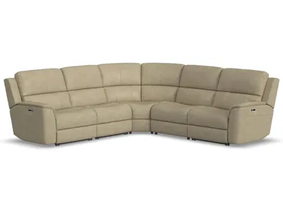 Henry Beige Leather Power Reclining Sectional with Power Headrest & Lumbar