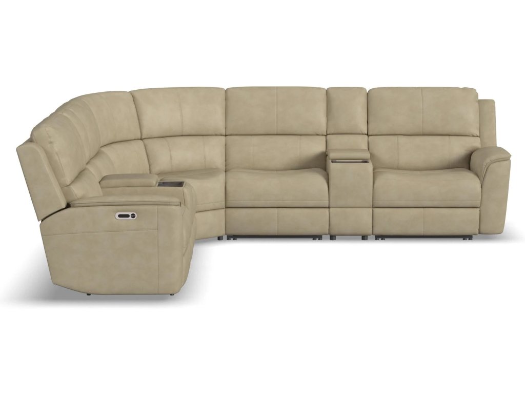 Henry Beige Leather Power Reclining Sectional with Power Headrest & Lumbar - image 3