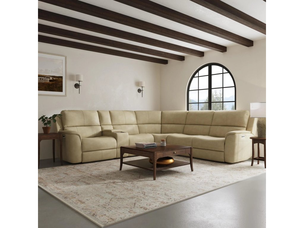 Henry Beige Leather Power Reclining Sectional with Power Headrest & Lumbar - image 6