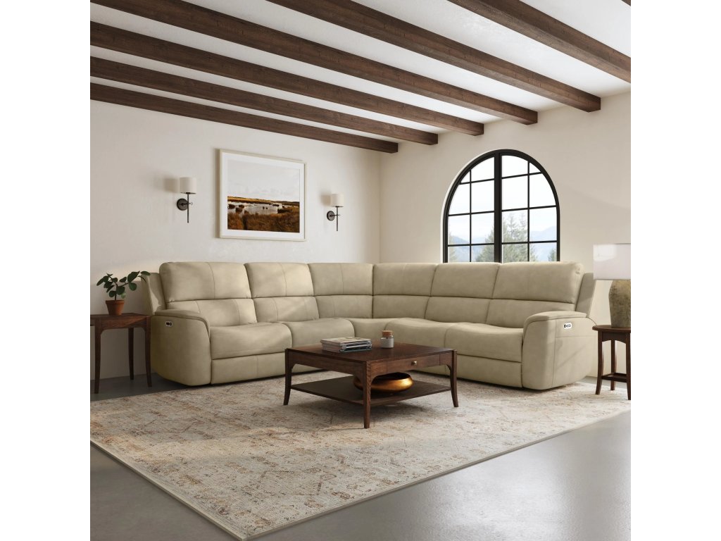 Henry Beige Leather Power Reclining Sectional with Power Headrest & Lumbar - image 7