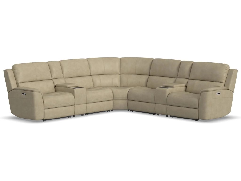 Henry Beige Leather Power Reclining Sectional with Power Headrest & Lumbar - image 8