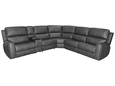 Linden Charcoal Leather Power Reclining Sectional with Power Headrest & Lumbar
