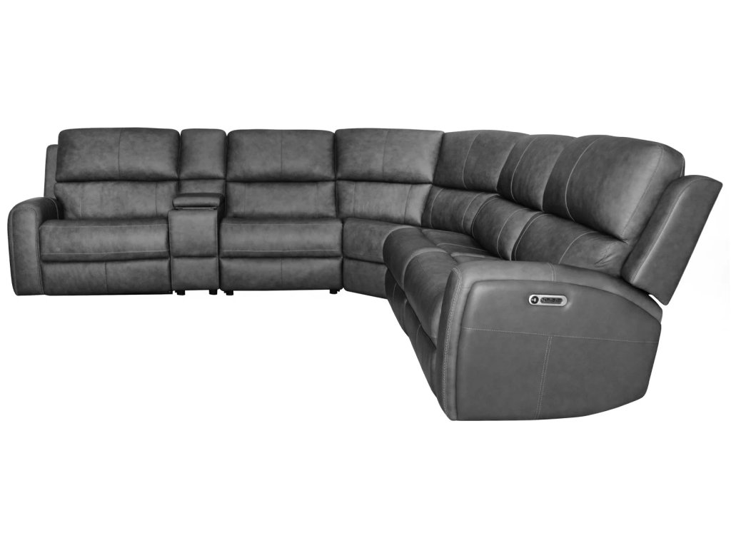 Linden Charcoal Leather Power Reclining Sectional with Power Headrest & Lumbar - image 2