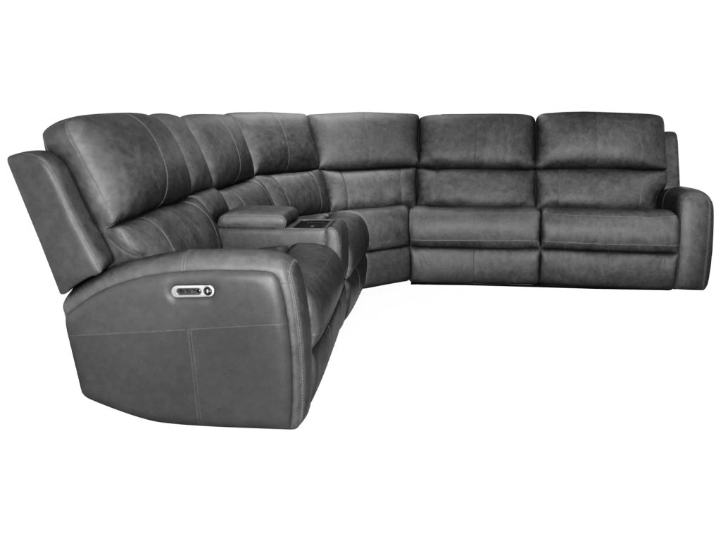 Linden Charcoal Leather Power Reclining Sectional with Power Headrest & Lumbar - image 3
