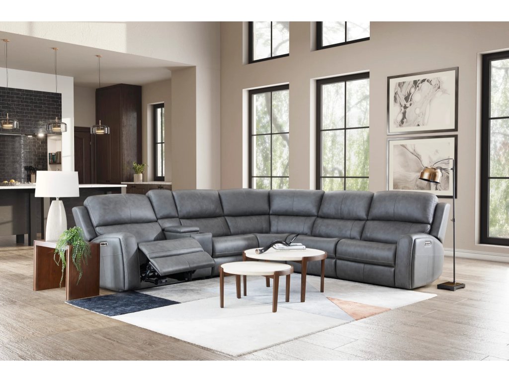Linden Charcoal Leather Power Reclining Sectional with Power Headrest & Lumbar - image 4