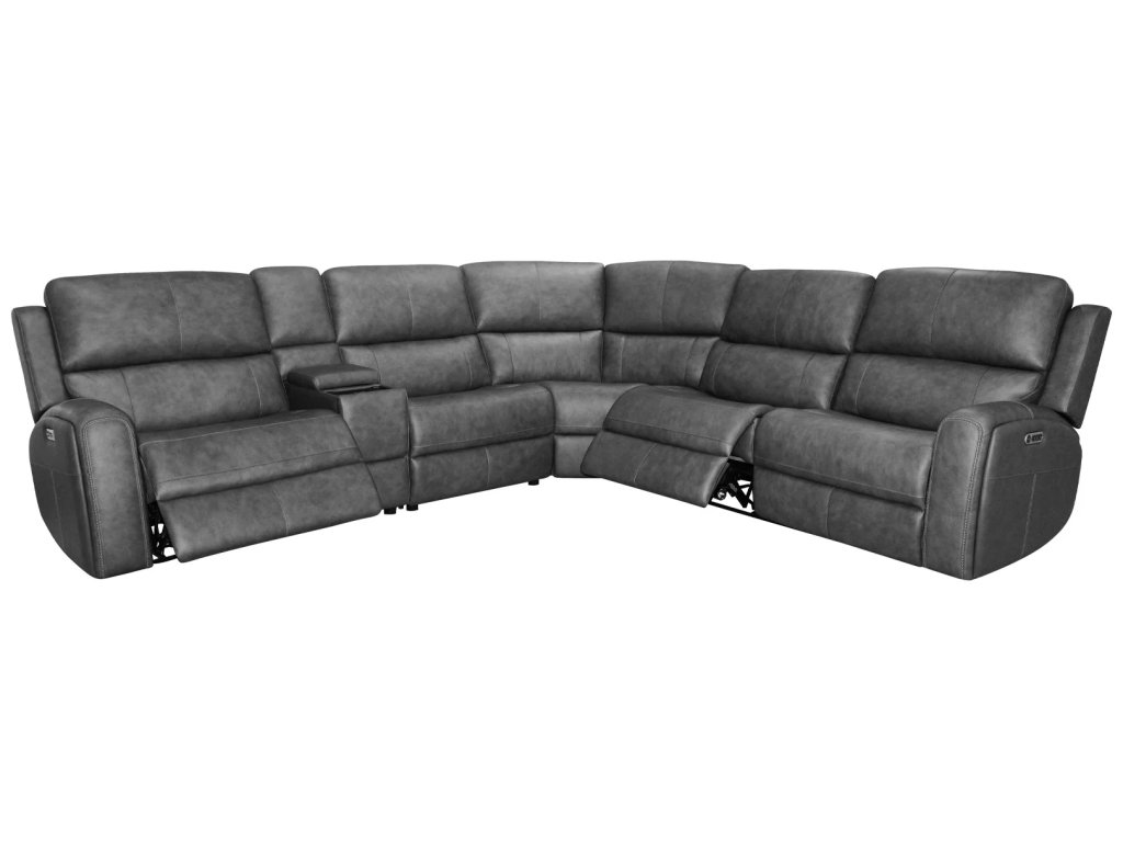 Linden Charcoal Leather Power Reclining Sectional with Power Headrest & Lumbar - image 5