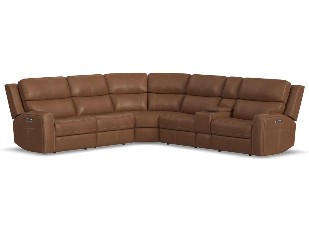 Linden Charcoal Leather Power Reclining Sectional with Power Headrests & Lumbar - main image