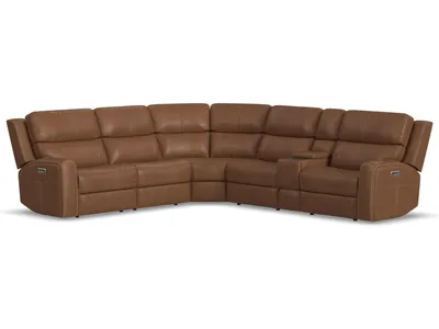 Linden Charcoal Leather Power Reclining Sectional with Power Headrests & Lumbar