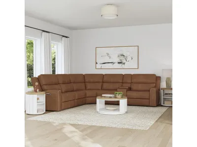 Linden Charcoal Leather Power Reclining Sectional with Power Headrests & Lumbar - Alternative View