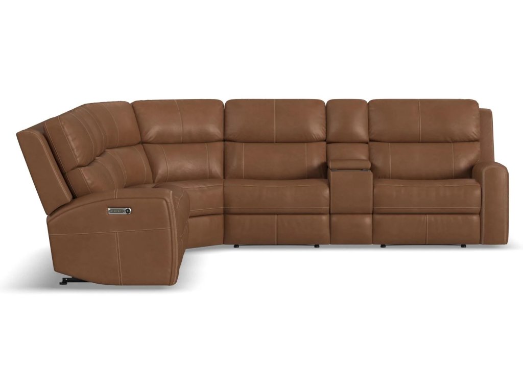Linden Charcoal Leather Power Reclining Sectional with Power Headrests & Lumbar - image 3