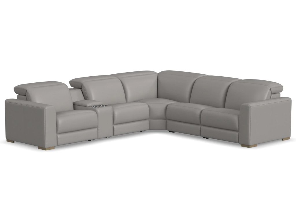 Aurora Ash Leather Power Reclining Sectional with Power Headrests - main image