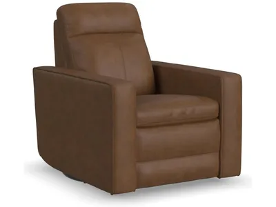 Dutch Leather Power Swivel Gliding Recliner with Power Headrest, Lumbar, Heat & Massage