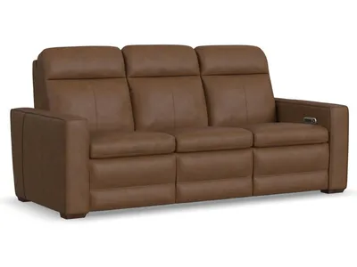 Dutch Leather Power Reclining Sofa with Console, Power Headrest, & Lumbar