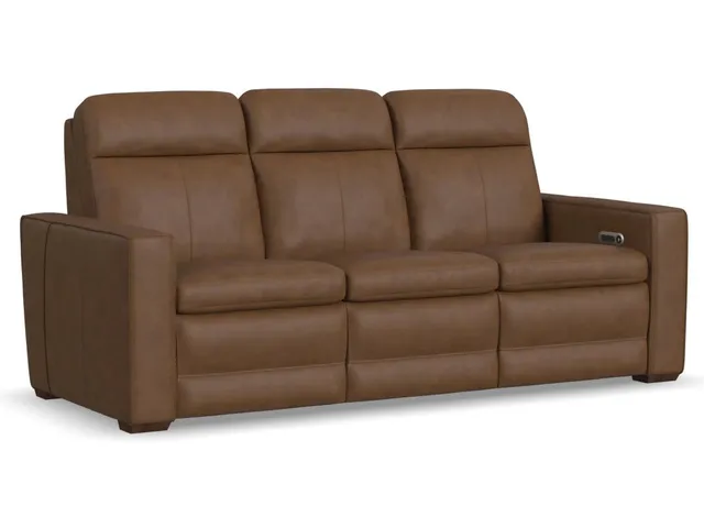 Dutch Leather Power Reclining Sofa with Console, Power Headrest, & Lumbar