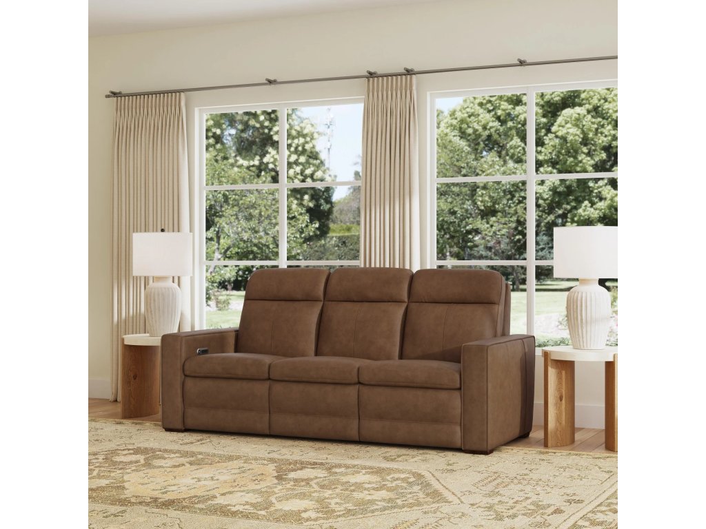 Dutch Leather Power Reclining Sofa with Console, Power Headrest, & Lumbar - image 1