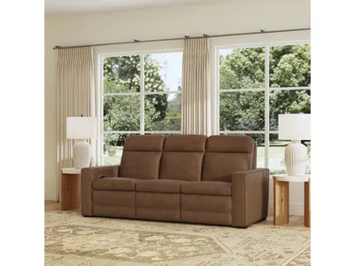 Dutch Leather Power Reclining Sofa with Console, Power Headrest, & Lumbar
