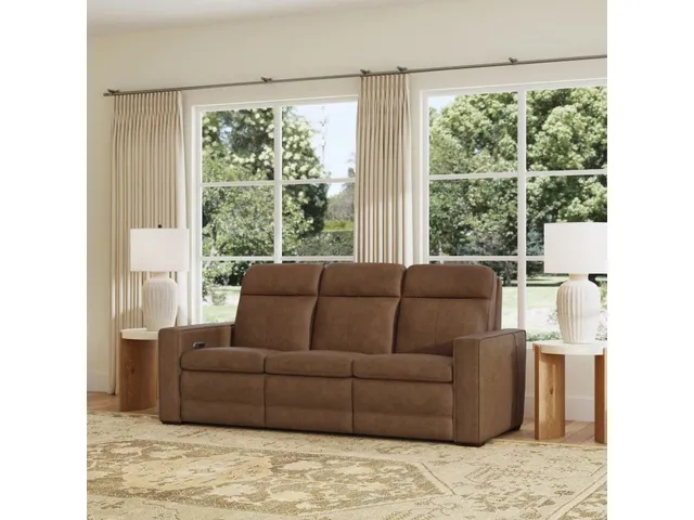Dutch Leather Power Reclining Sofa with Console, Power Headrest, & Lumbar