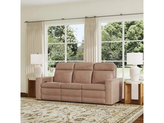 Dutch Leather Power Reclining Sofa with Console, Power Headrest, & Lumbar