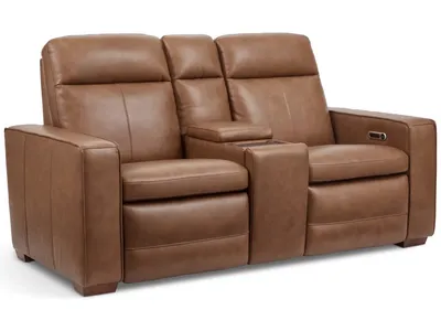 Dutch Leather Power Reclining Loveseat with Console, Power Headrest & Lumbar