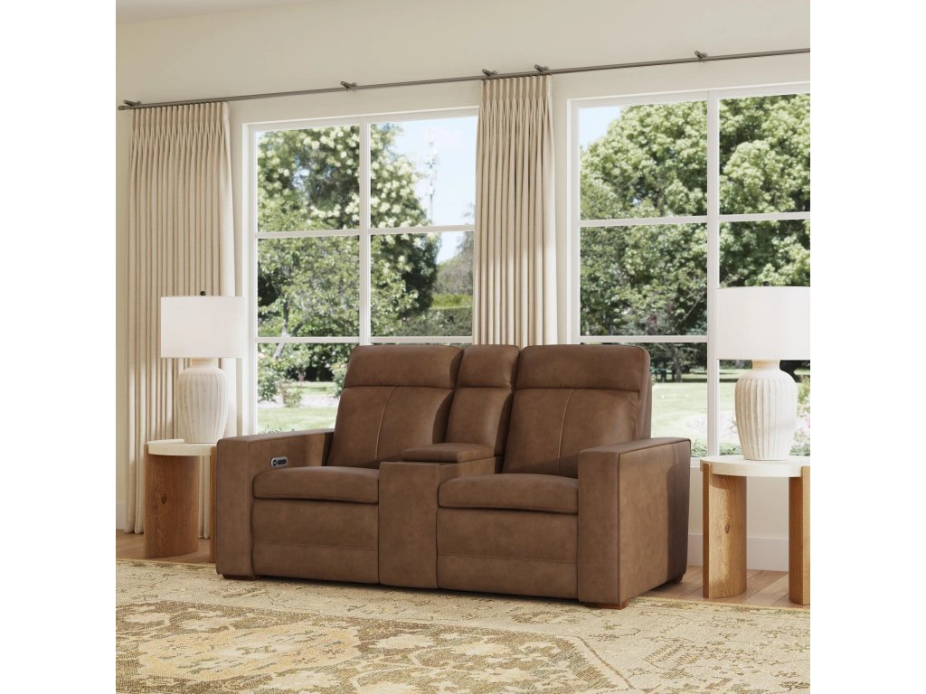 Dutch Leather Power Reclining Loveseat with Console, Power Headrest & Lumbar - image 1